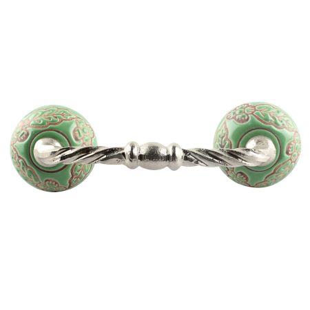 Pea Green Leaf Flower Etched Ceramic Cut Bridge Handle